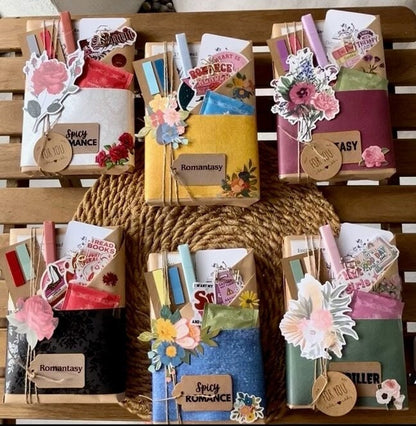 Blind Date with a Book gift for book lovers, featuring a mystery book in genres like romantasy, dark romance, thriller, sci-fi, or paranormal. Includes artfully gift-wrapped book, herbal tea, annotation tabs, highlighter, bookish stickers, a library-style reading list, and book tracker. Perfect surprise for booktok fans and those who love romantic, spicy, or fantasy reads. Ideal gift for readers, book clubs, or bookstagram lovers.&quot;