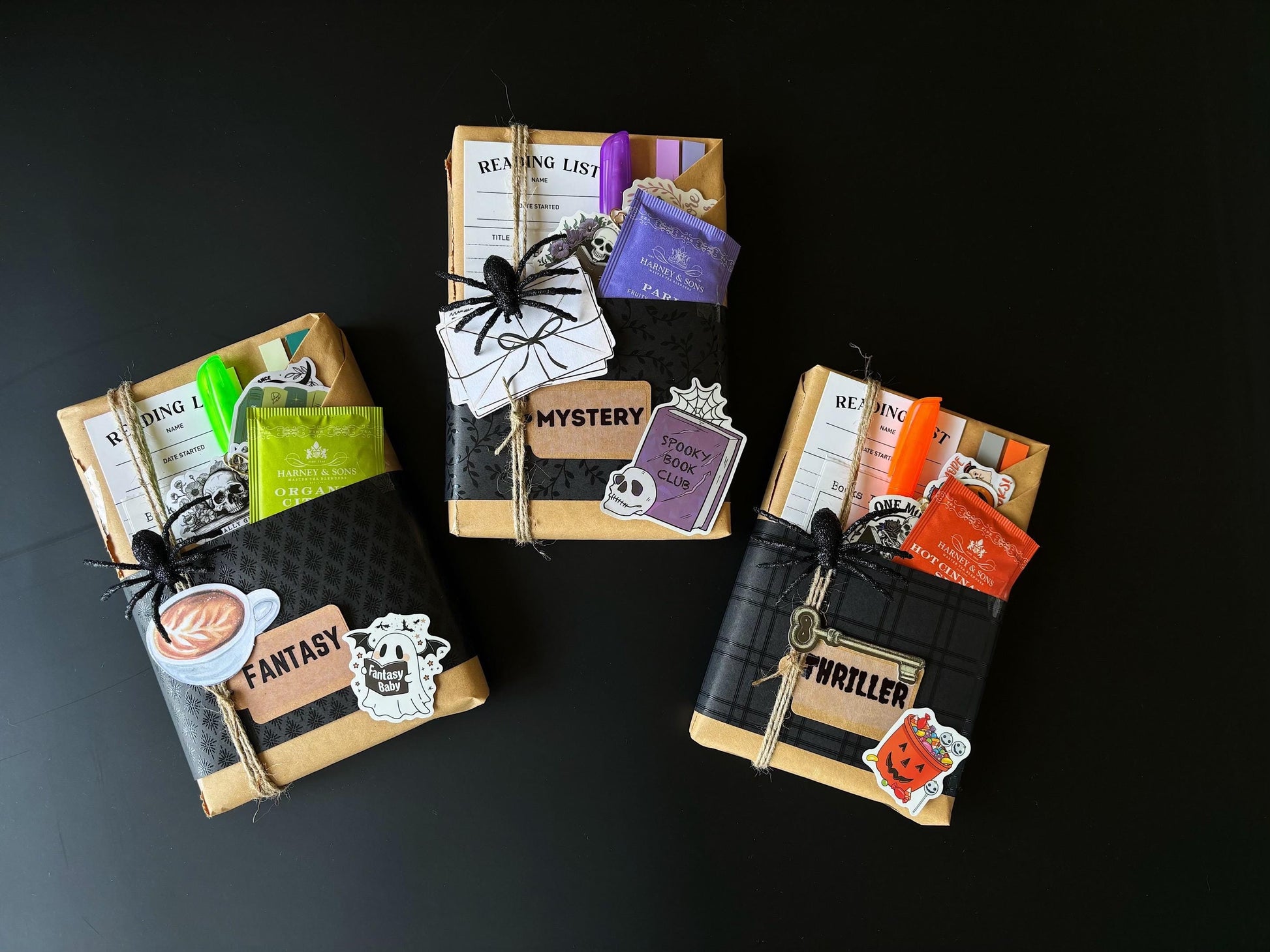 This spooky Blind Date with a Book box offers a book lover&#39;s perfect gift. It includes a surprise wrapped book, reading log, and unique accessories like a romantasy sweatshirt sticker and fantasy bookmark. Ideal for fans of mystery books, dark romance books, or fans of smut stickers and mystery box vintage gifts. Treat yourself or gift it to your wife or a friend who loves discovering new, spooky tales. mystery box blind date with a book treat yourself
