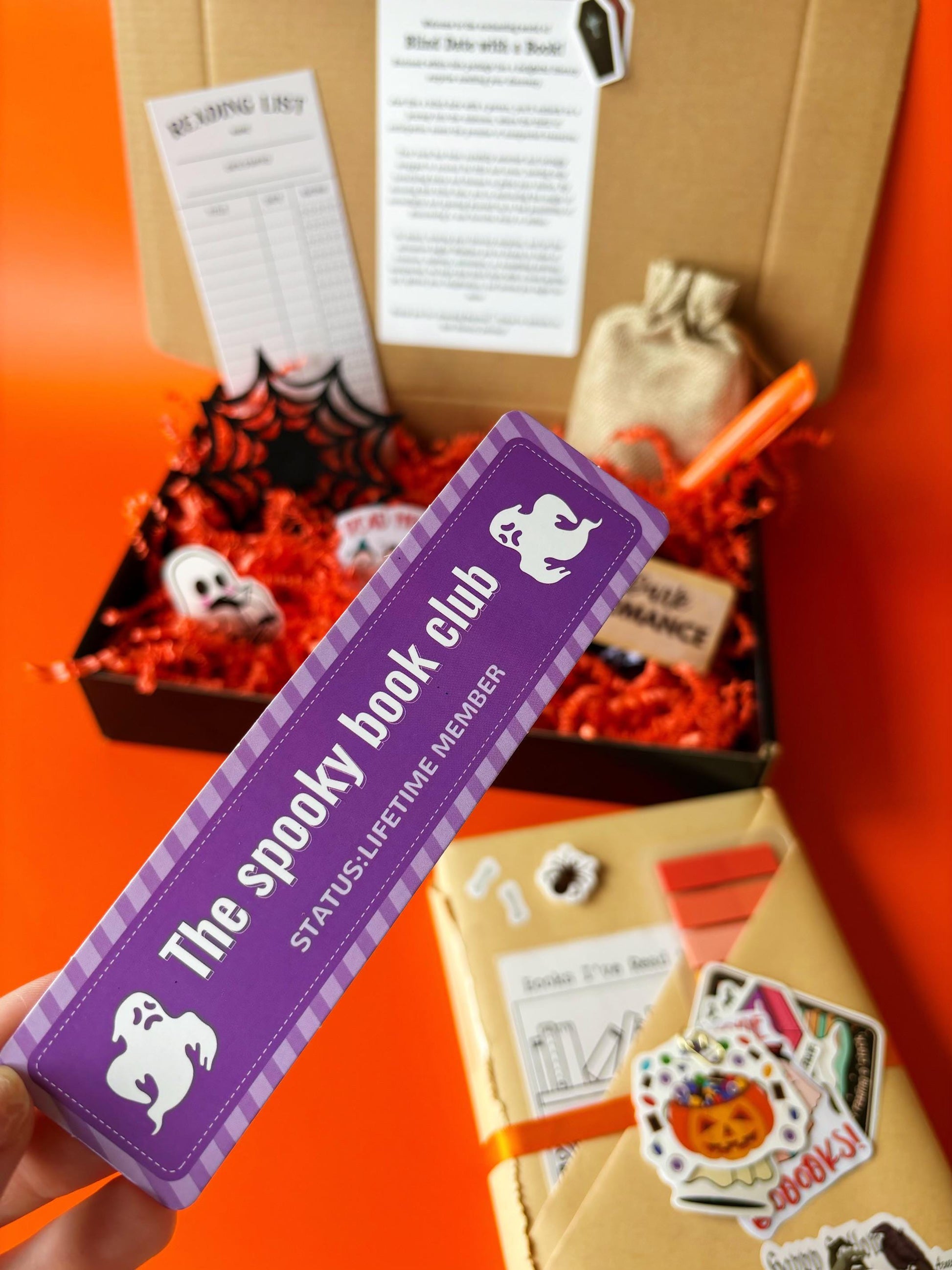 Give the gift of surprise with a Blind Date with Book birthday box! Each date with a book is a blind box or mystery box filled with mystery books, dark romance, romantasy, and spicy book options. Includes a reading log and is ideal for bookstagram readers. A perfect book lover gift box, allowing a blind book date, book blind date, or blind book dates experience full of fun and intrigue. Spooky Blind Date with a Book