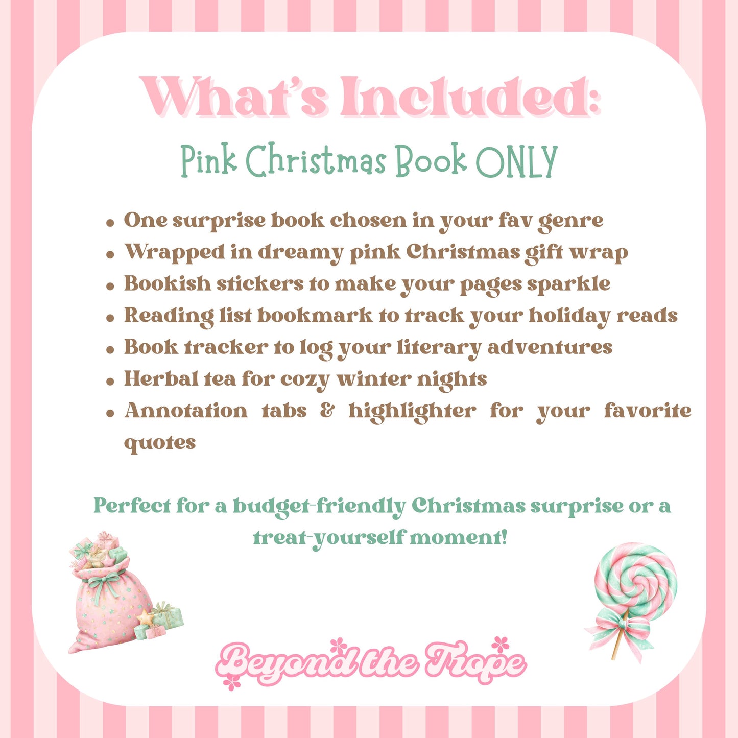 Soft pink blind date with a book box styled with romantic accents, perfect for blind date with a book dark romance fans and romantasy readers who love Christmas self-care gifts and cozy winter reading moments.
