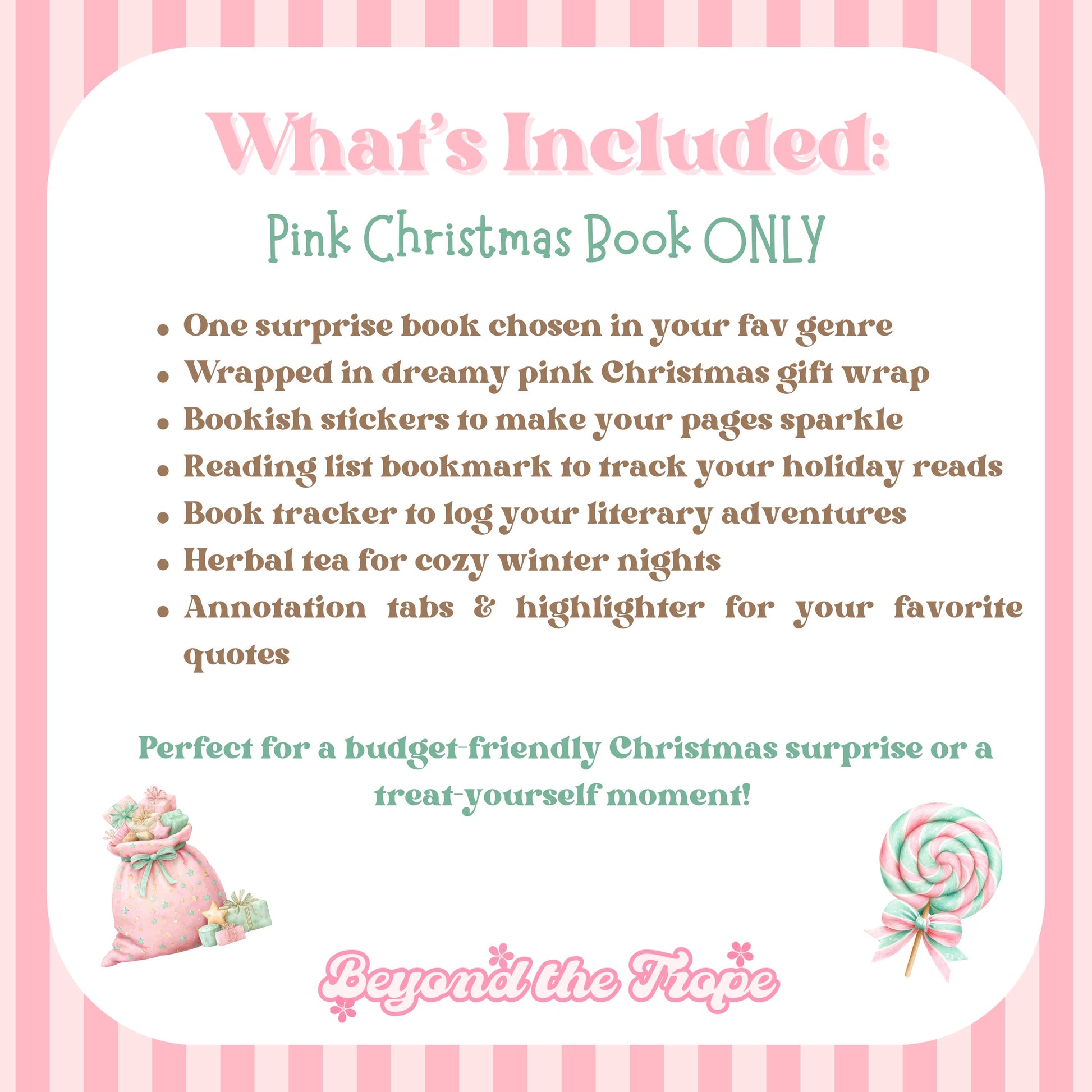 Soft pink blind date with a book box styled with romantic accents, perfect for blind date with a book dark romance fans and romantasy readers who love Christmas self-care gifts and cozy winter reading moments.