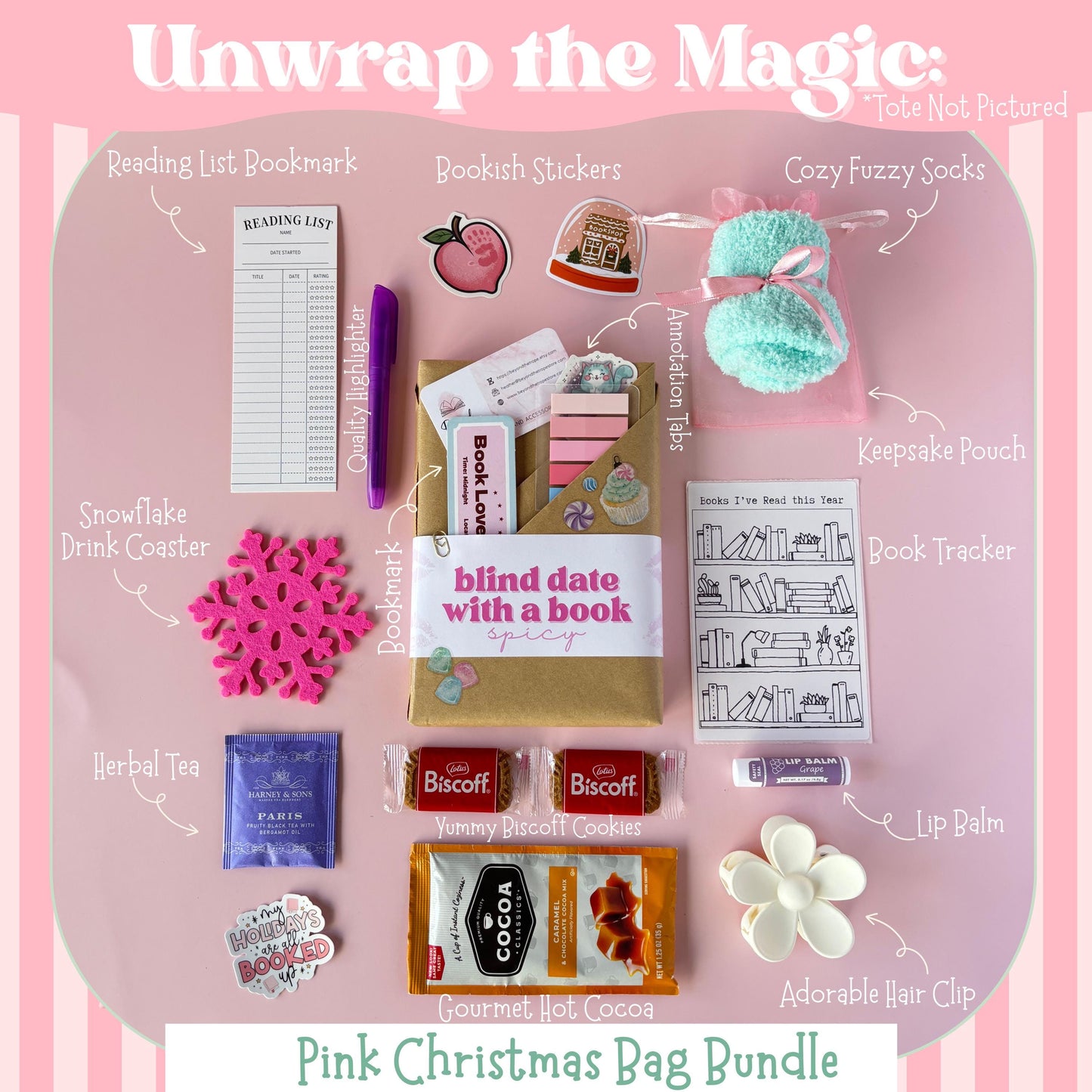 Blind Date with a Book, Blind Book Date Boxes, Mystery Book Gift, Bookish Gifts, Book Lover Gift, Custom Book Box, Pink Christmas